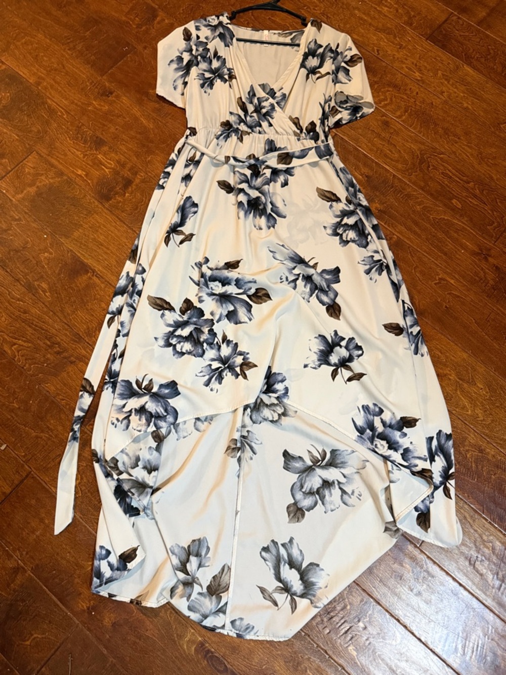 Ivory Floral High-Low Wrap Dress